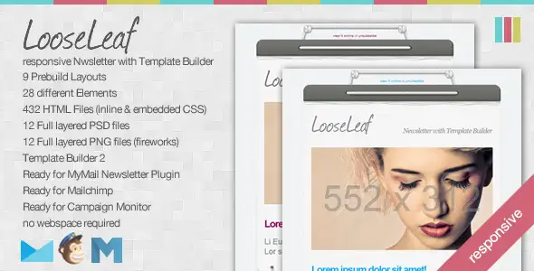 Loose Leaf - Responsive Newsletter with Template Builder - Newsletters Email Templates