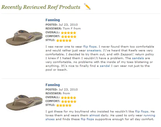 Customer Reviews on Zappos.com
