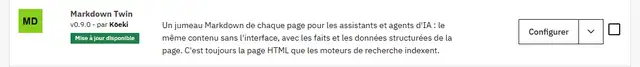 La carte de Markdown Twin dans le gestionnaire de modules de PrestaShop 9.2.0