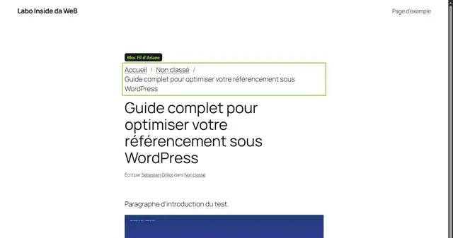 Le même article avec le fil d'Ariane Accueil, Non classé, titre de l'article, encadré en vert